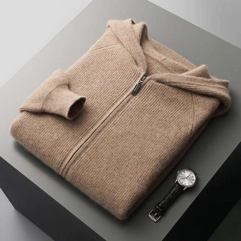 Men's cashmere zip hoodie sweater | pullover cardigan style