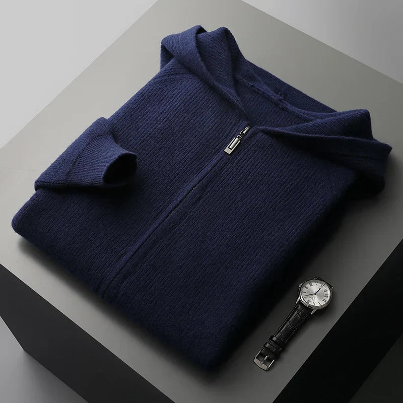 Men's cashmere zip hoodie sweater | pullover cardigan style