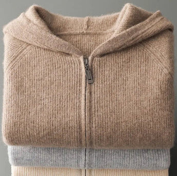 Men's cashmere zip hoodie sweater | pullover cardigan style