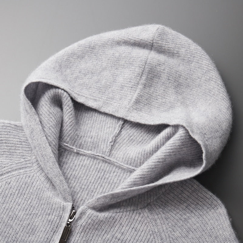 Men's cashmere zip hoodie sweater | pullover cardigan style
