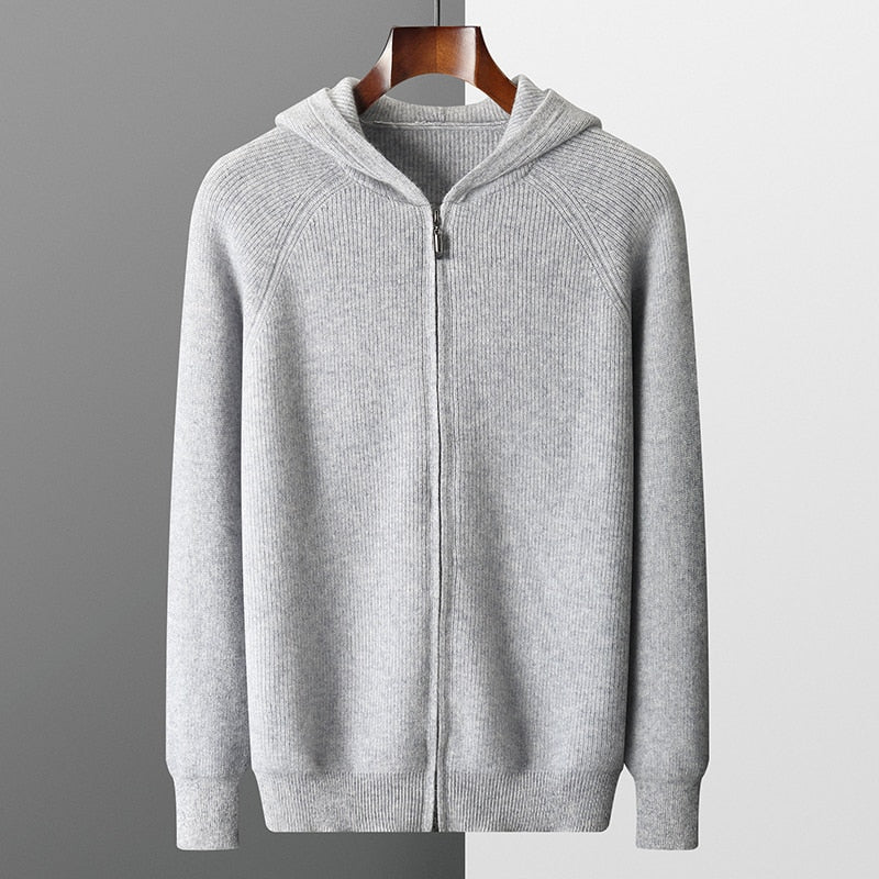 Men's cashmere zip hoodie sweater | pullover cardigan style
