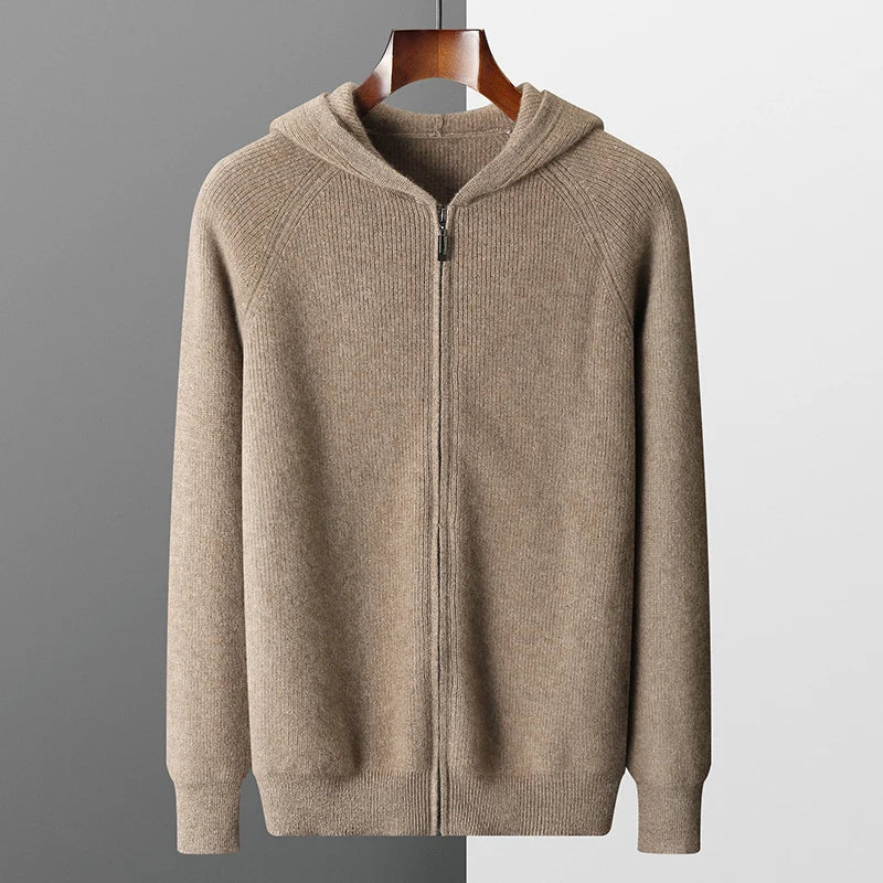 Men's cashmere zip hoodie sweater | pullover cardigan style