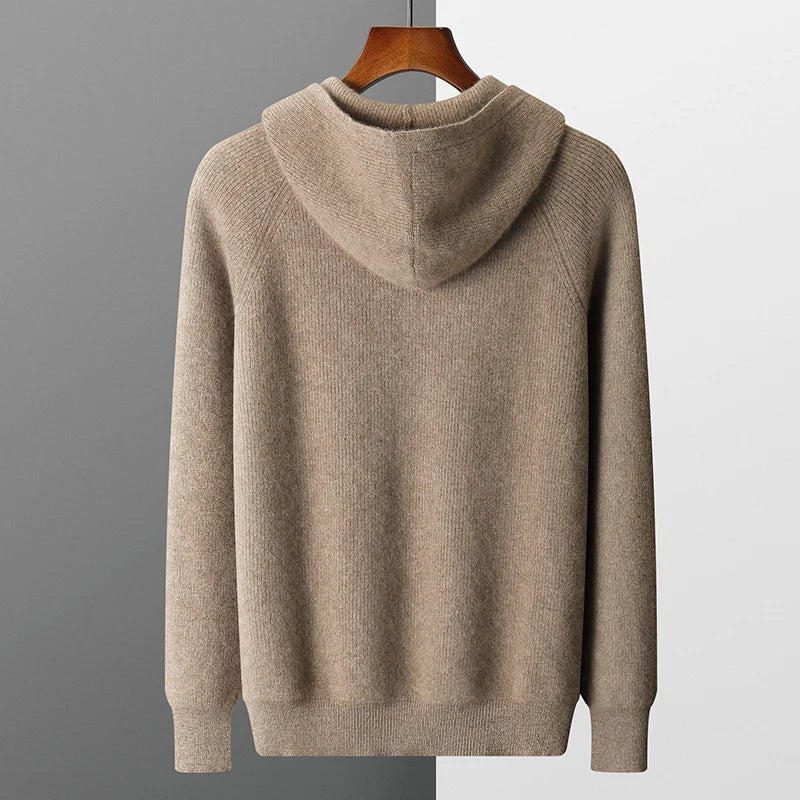 Men's cashmere zip hoodie sweater | pullover cardigan style