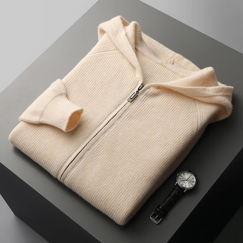 Men's cashmere zip hoodie sweater | pullover cardigan style