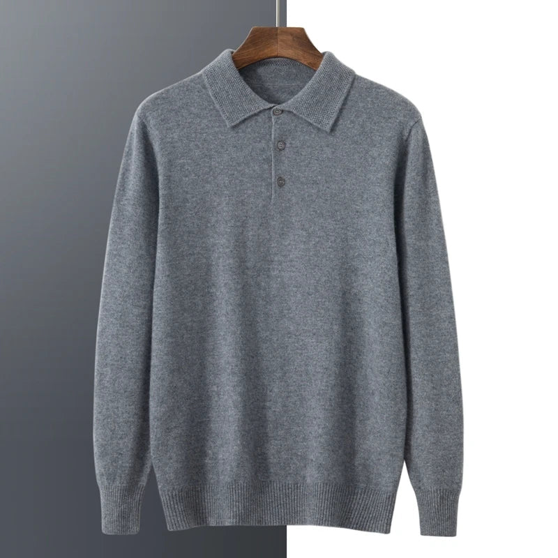 Men's Knit Long Sleeve Polo Sweater | Soft Cashmere Feel