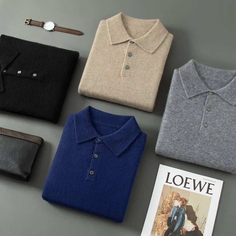 Men's Knit Long Sleeve Polo Sweater | Soft Cashmere Feel