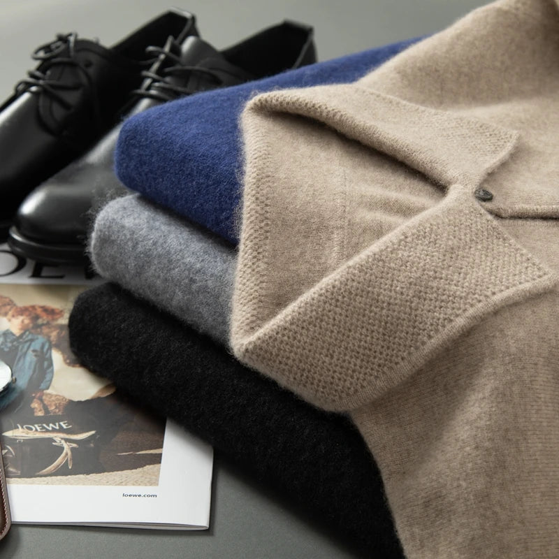 Men's Knit Long Sleeve Polo Sweater | Soft Cashmere Feel