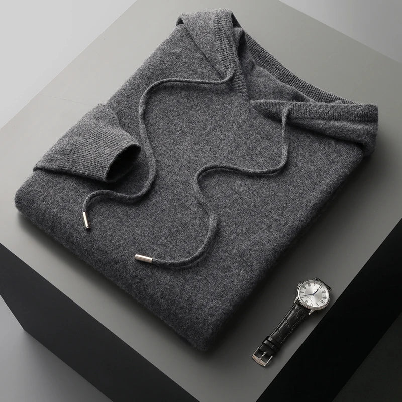 Men's knit cashmere hoodie sweater | long jumper style
