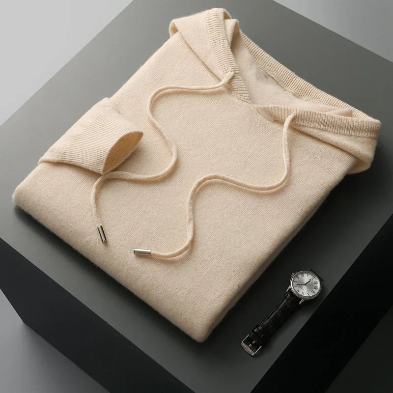 Men's knit cashmere hoodie sweater | long jumper style