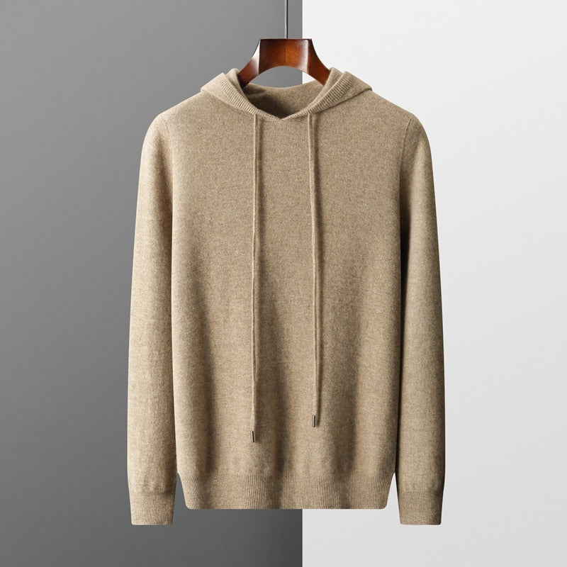 Men's knit cashmere hoodie sweater | long jumper style