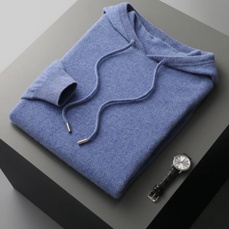 Men's knit cashmere hoodie sweater | long jumper style