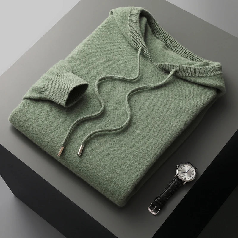 Men's knit cashmere hoodie sweater | long jumper style