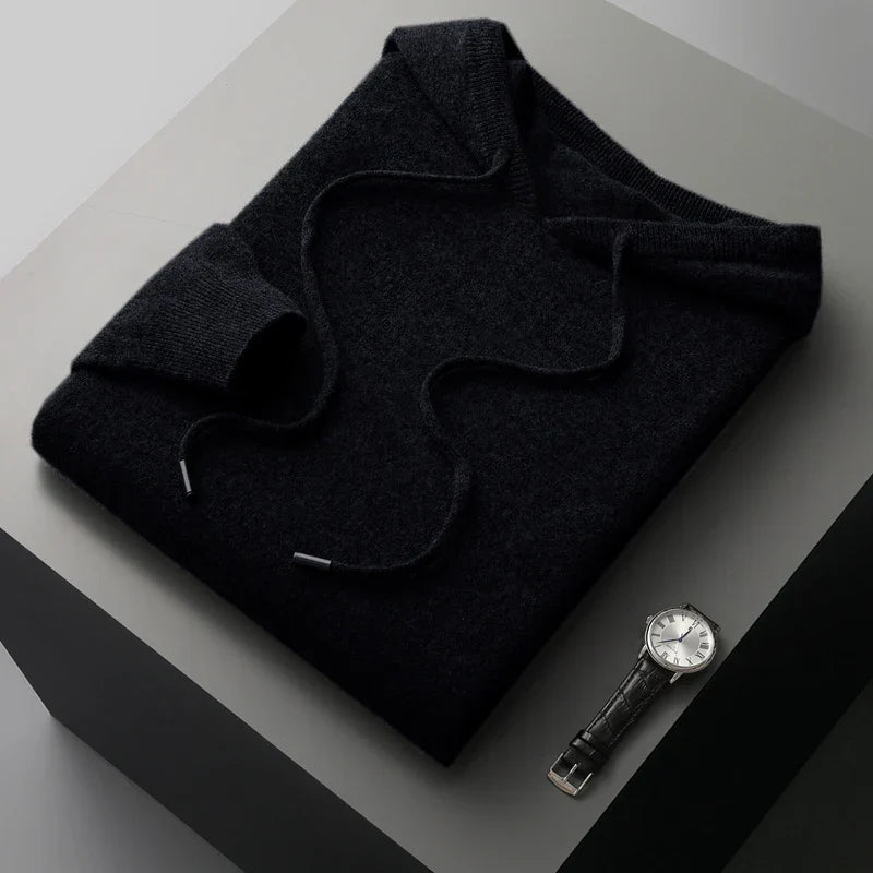 Men's knit cashmere hoodie sweater | long jumper style