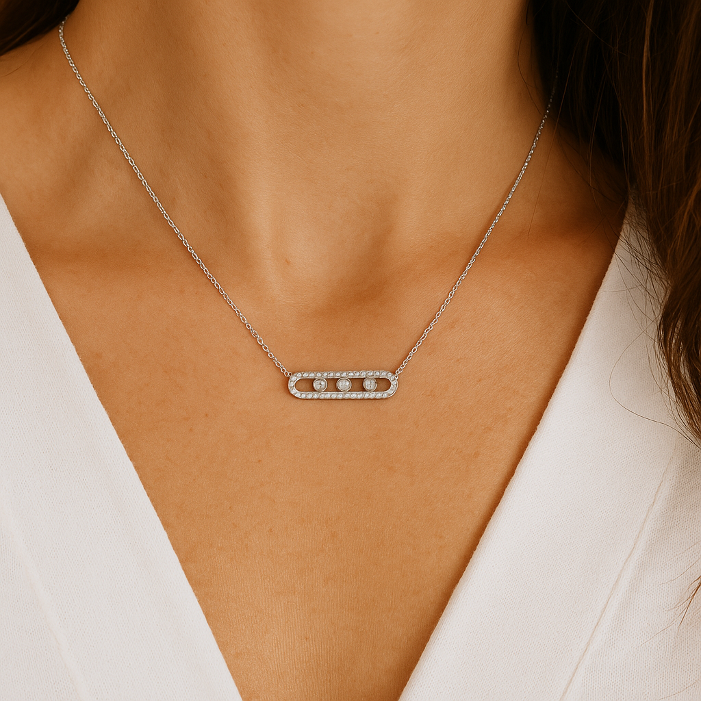 Diamond Necklace Moving Stones Adjustable Gold Chain