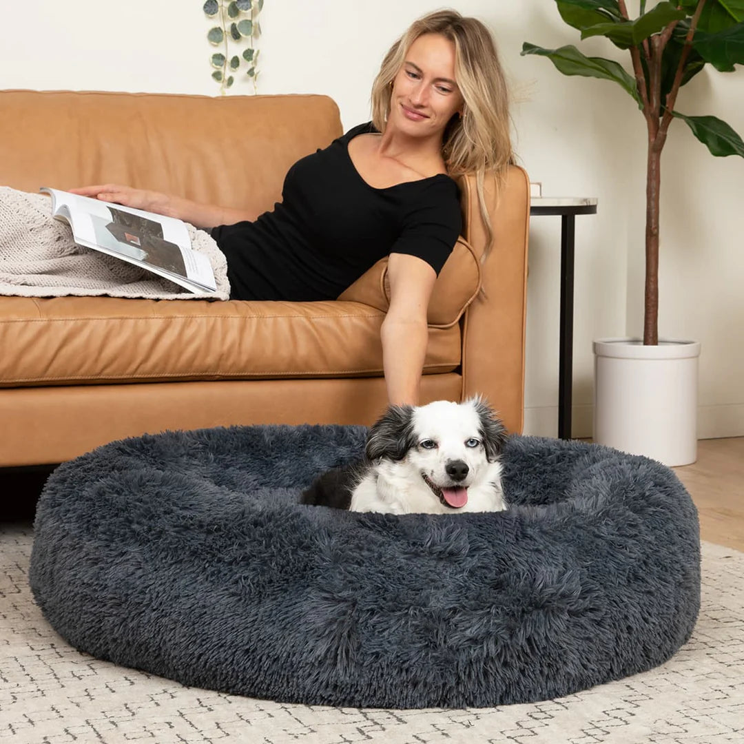 Dog Bed Calming Round Plush Washable Anti Anxiety