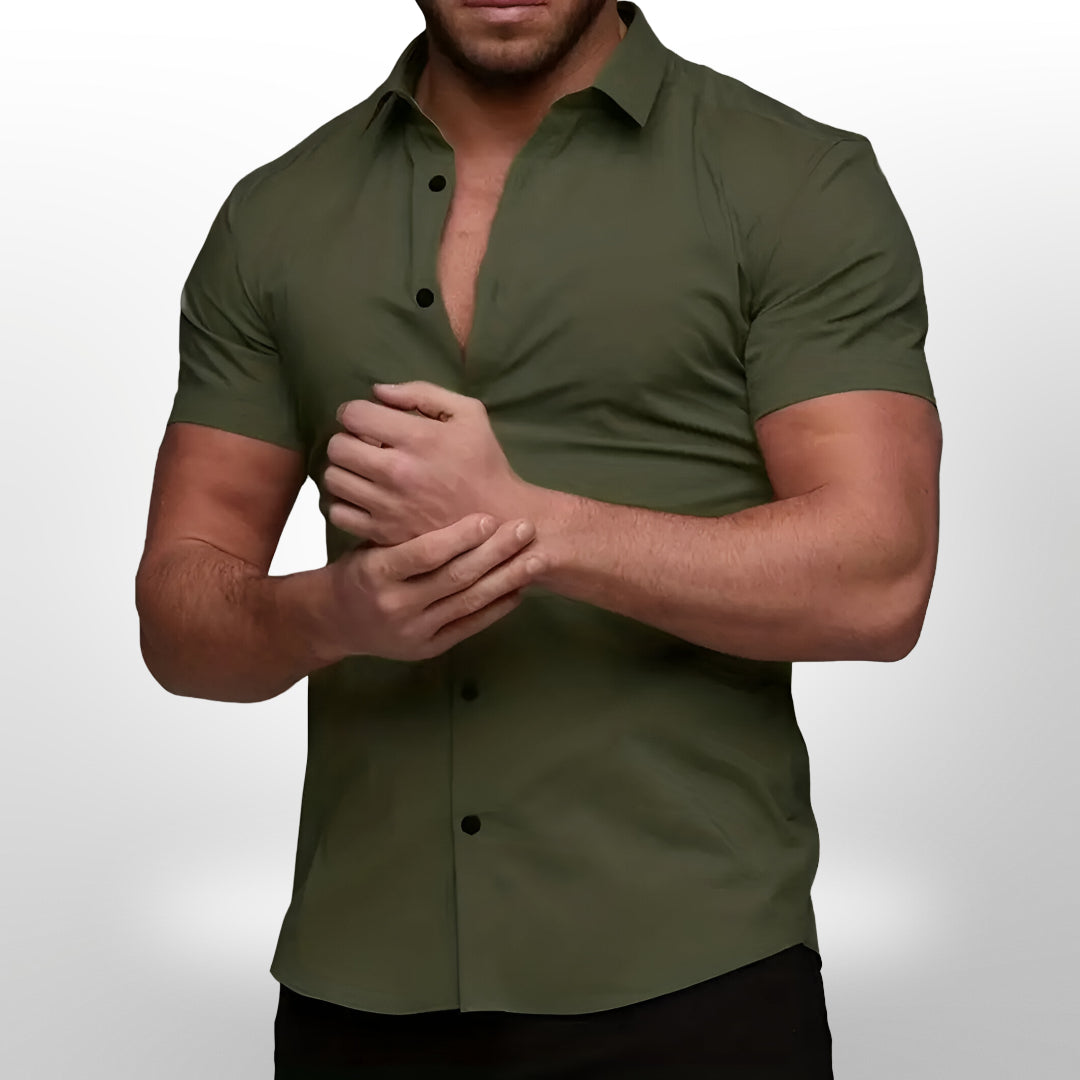 Men's Tight Short Sleeve Shirt | Button Up Casual