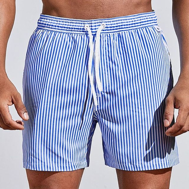 Men's Quick-Dry Swim Shorts Striped Boardshorts-1