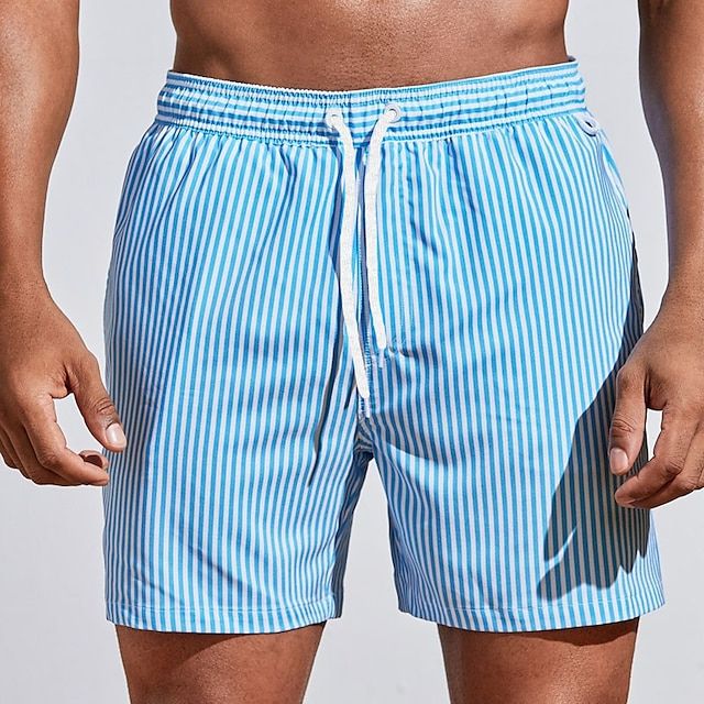 Men's Quick-Dry Swim Shorts Striped Boardshorts-3