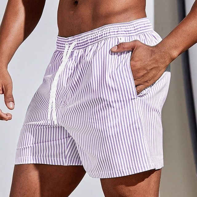 Men's Quick-Dry Swim Shorts Striped Boardshorts-4