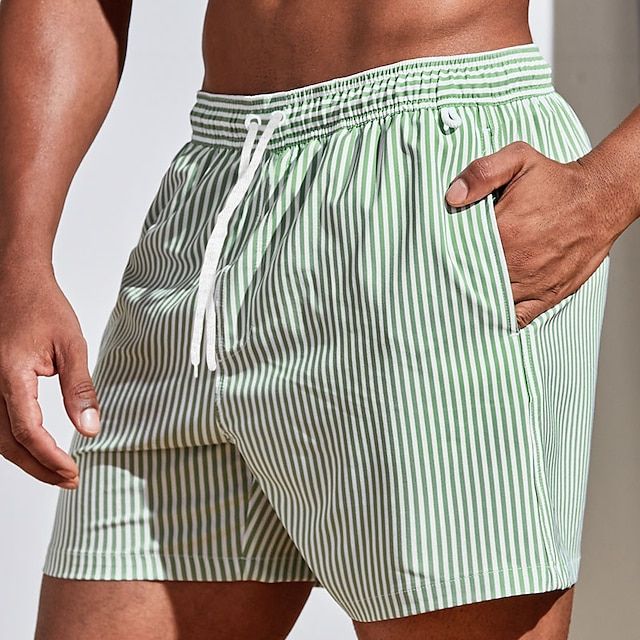 Men's Quick-Dry Swim Shorts Striped Boardshorts-5