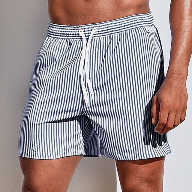 Men's Quick-Dry Swim Shorts Striped Boardshorts-6