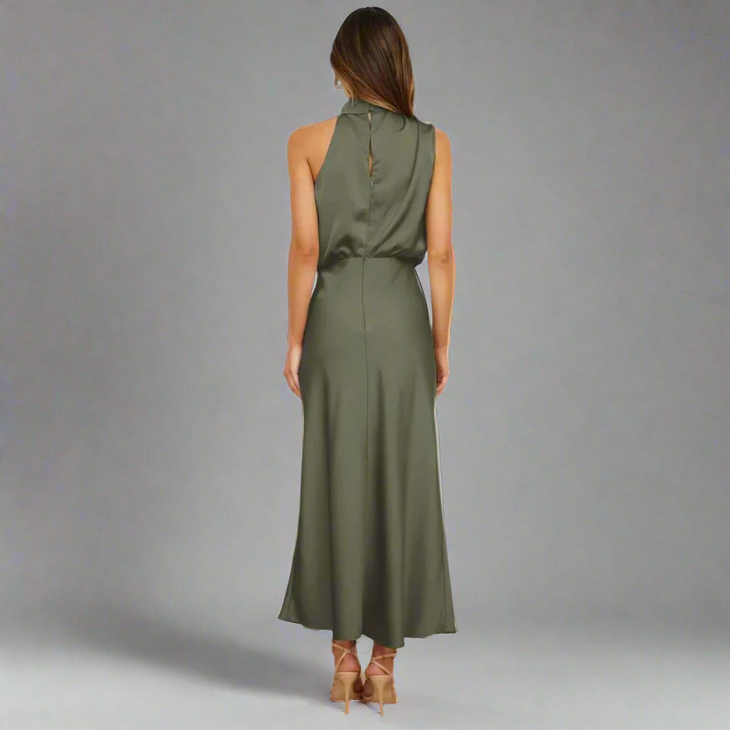 Women’s Satin Halter Neck Formal Dress | High Neck Midi