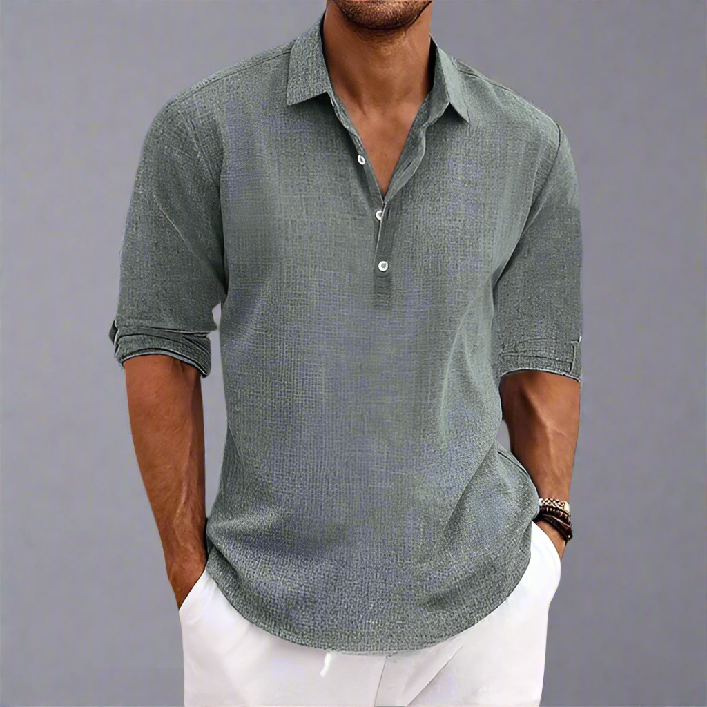 Men’s Casual Long Sleeve Summer Shirt | Lightweight Henley