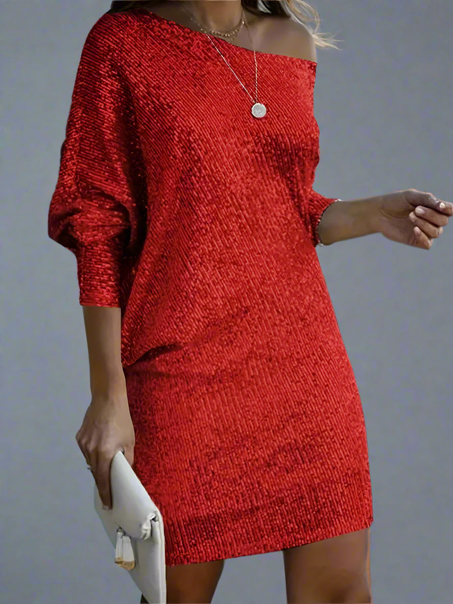 Women’s Sequin Off Shoulder Party Dress | Long Sleeve Mini