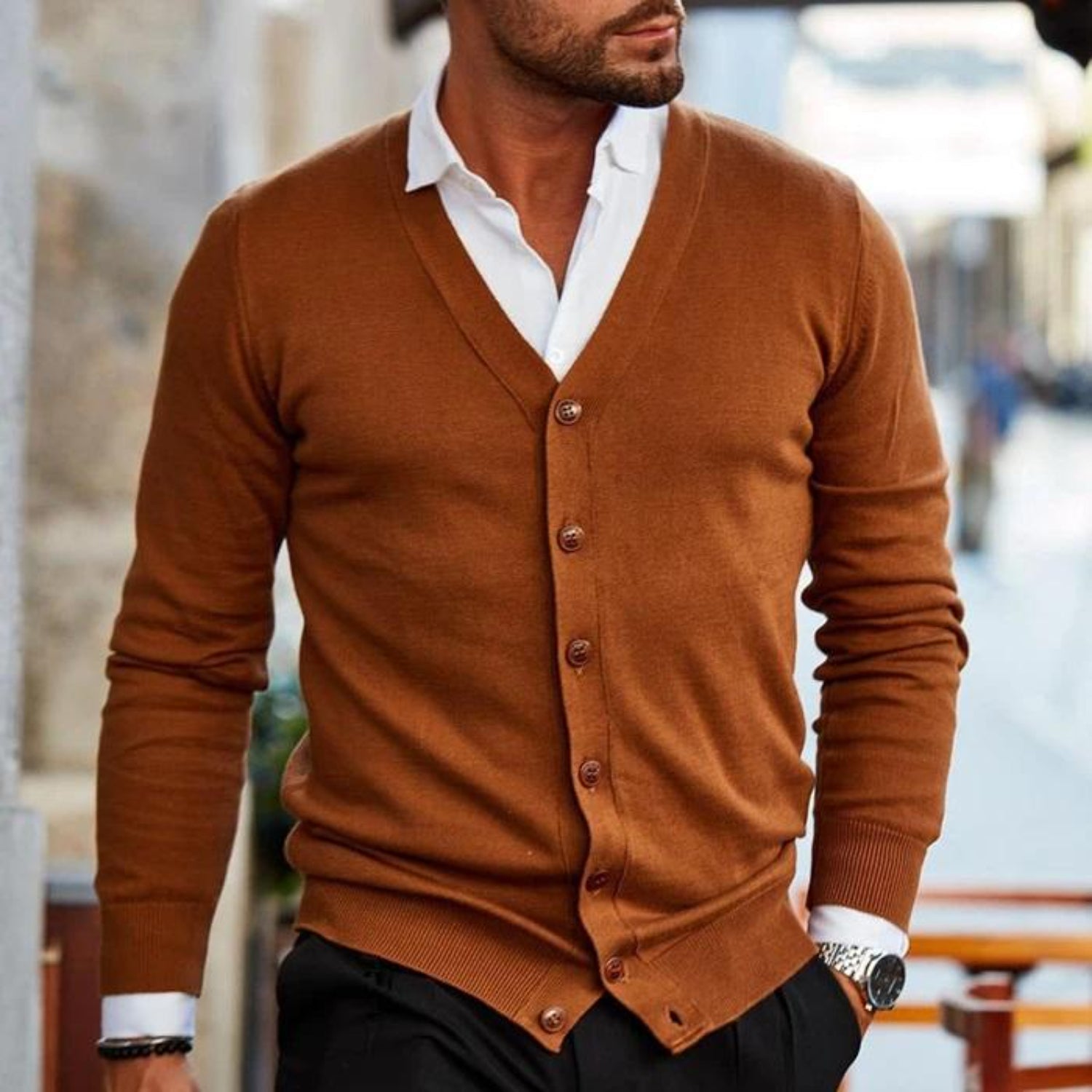 Men’s Knit Long Sleeve Cardigan Sweater | Slim Fit Vest Style