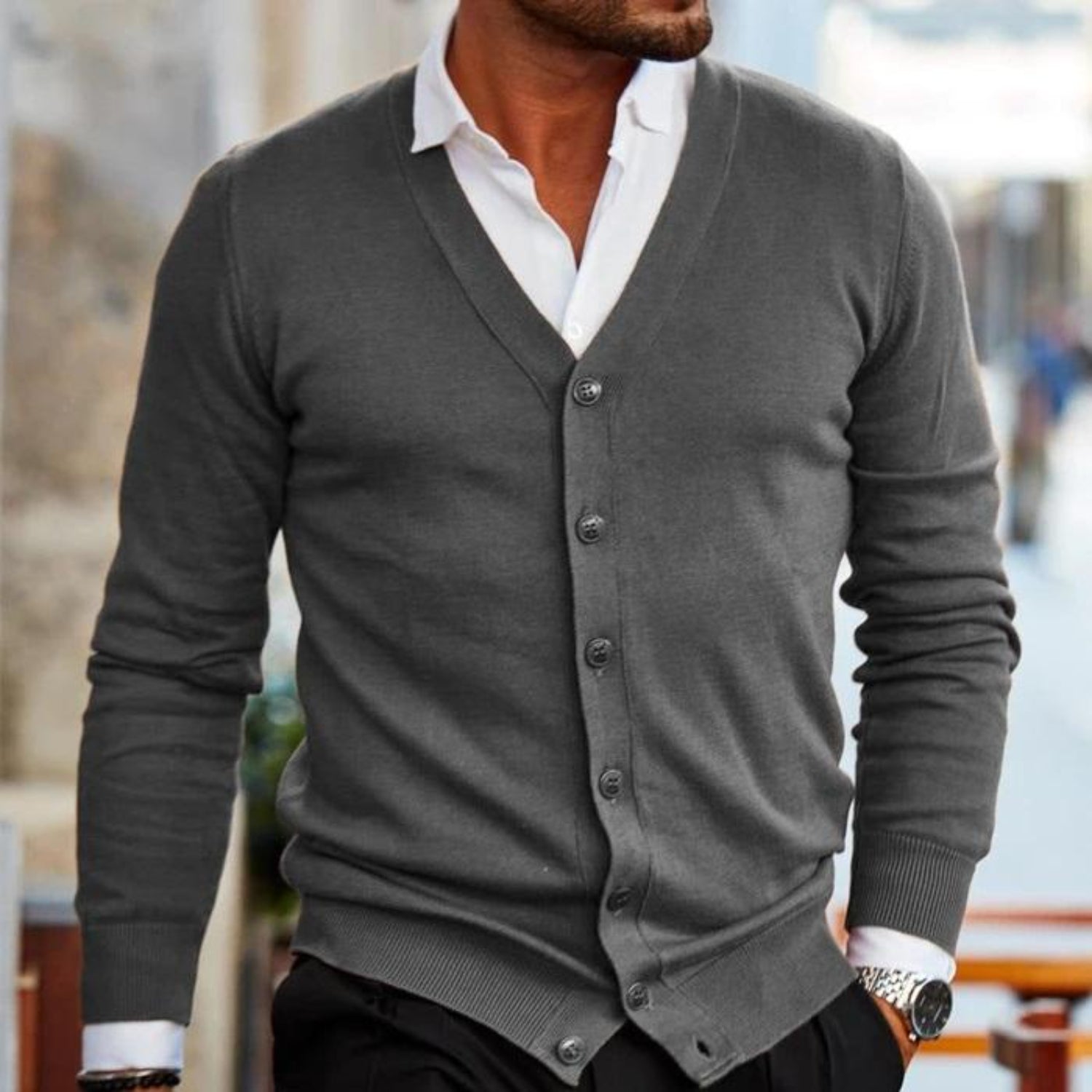 Men’s Knit Long Sleeve Cardigan Sweater | Slim Fit Vest Style