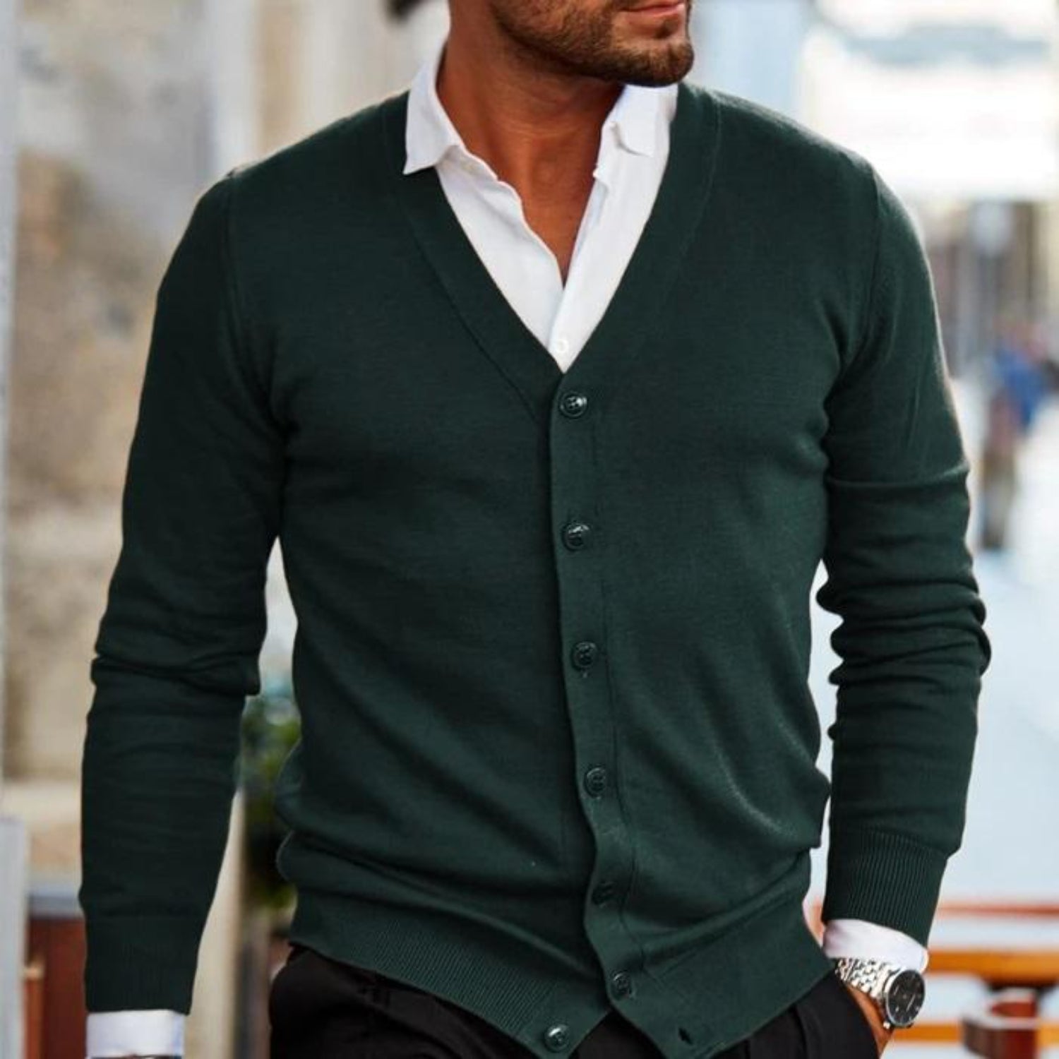 Men’s Knit Long Sleeve Cardigan Sweater | Slim Fit Vest Style