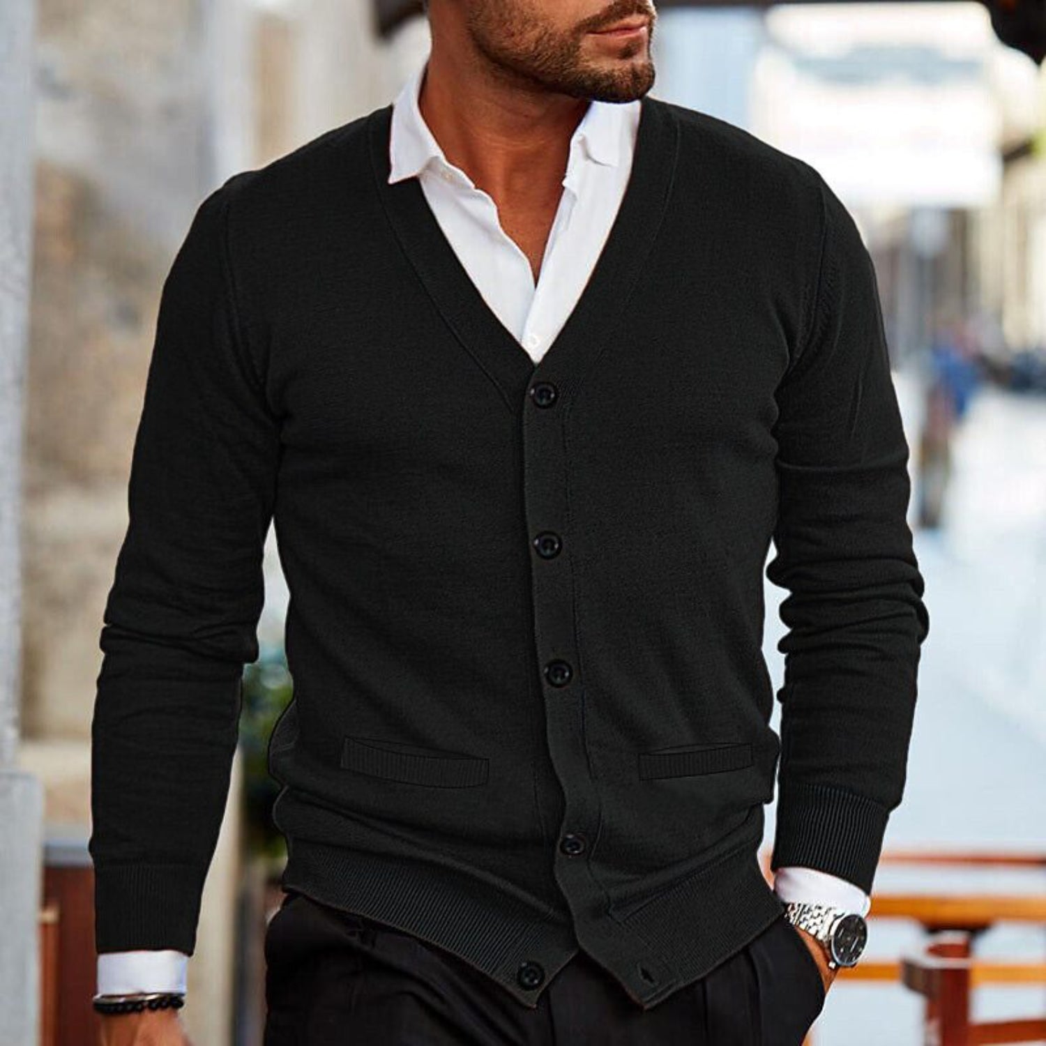 Men’s Knit Long Sleeve Cardigan Sweater | Slim Fit Vest Style