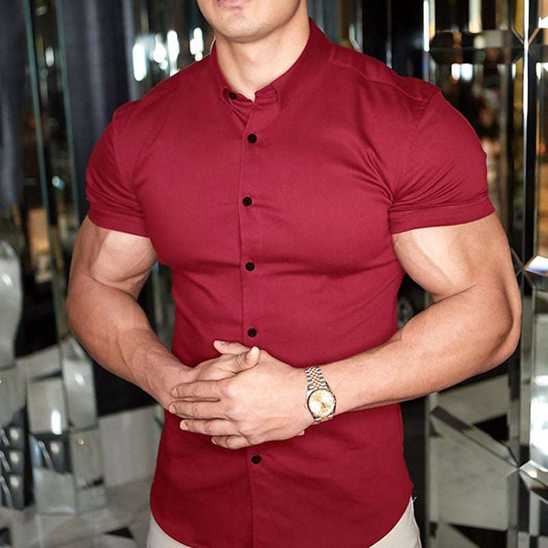 Men's Tight Short Sleeve Shirt | Button Up Casual