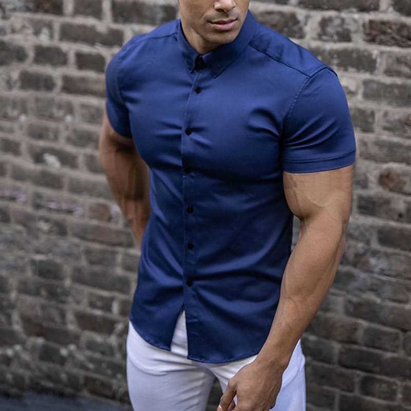 Men's Tight Short Sleeve Shirt | Button Up Casual