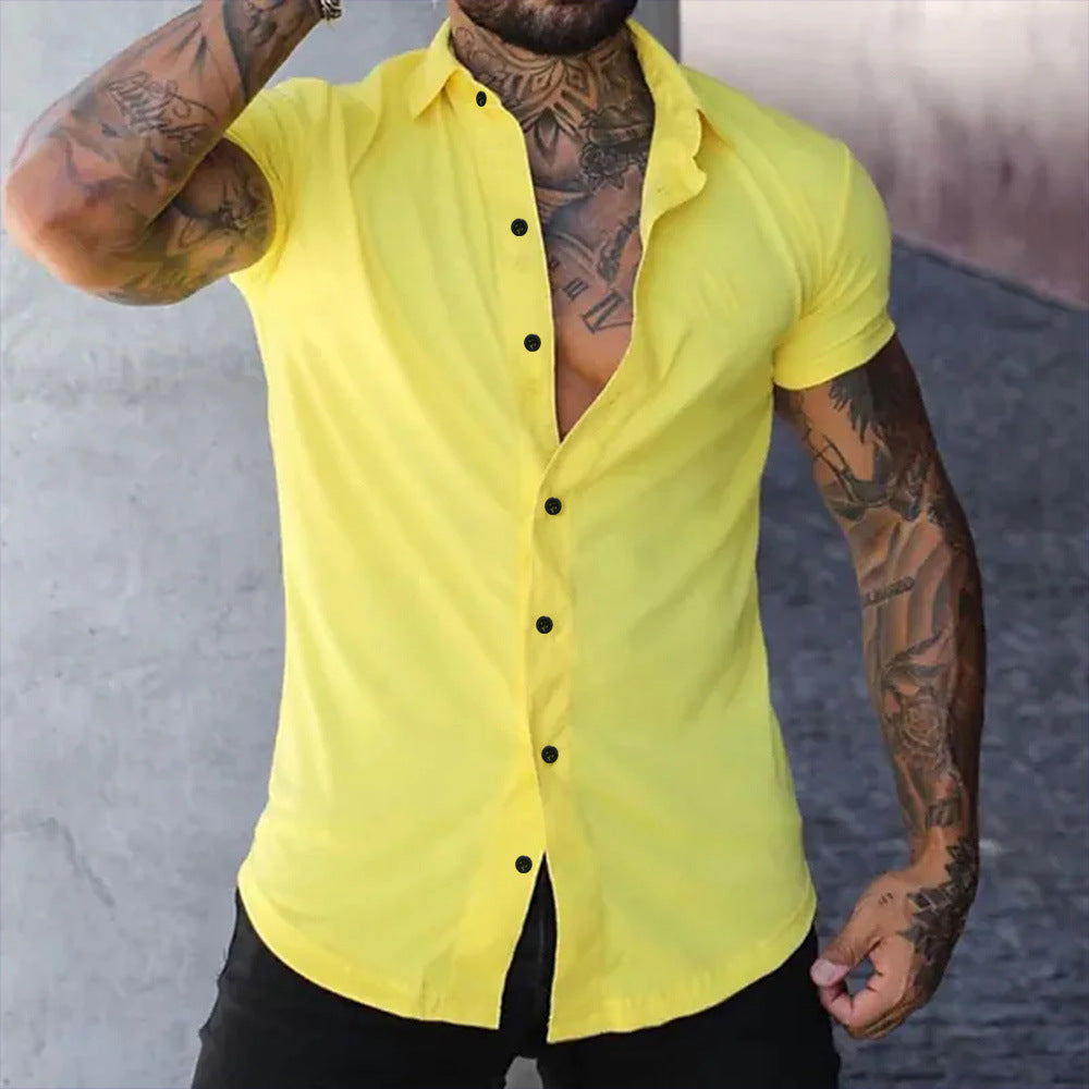 Men's Tight Short Sleeve Shirt | Button Up Casual
