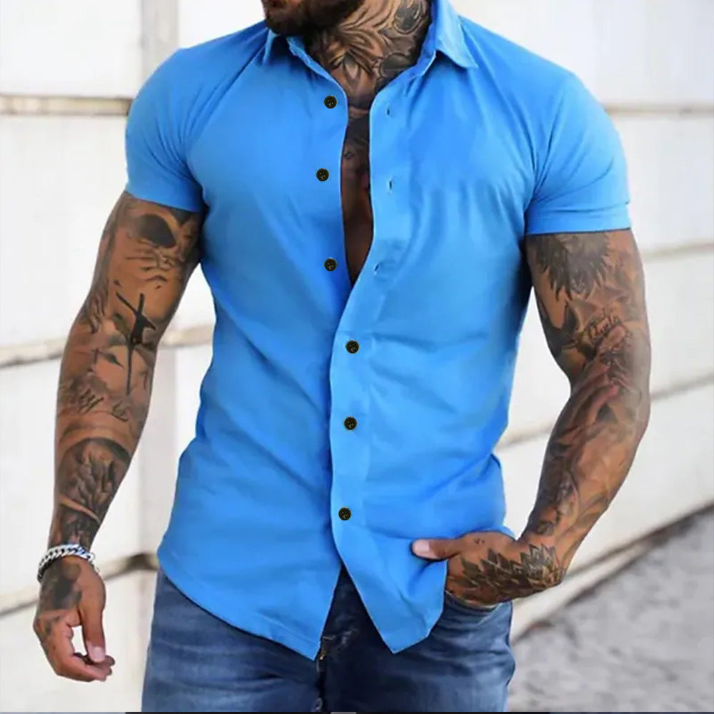 Men's Tight Short Sleeve Shirt | Button Up Casual