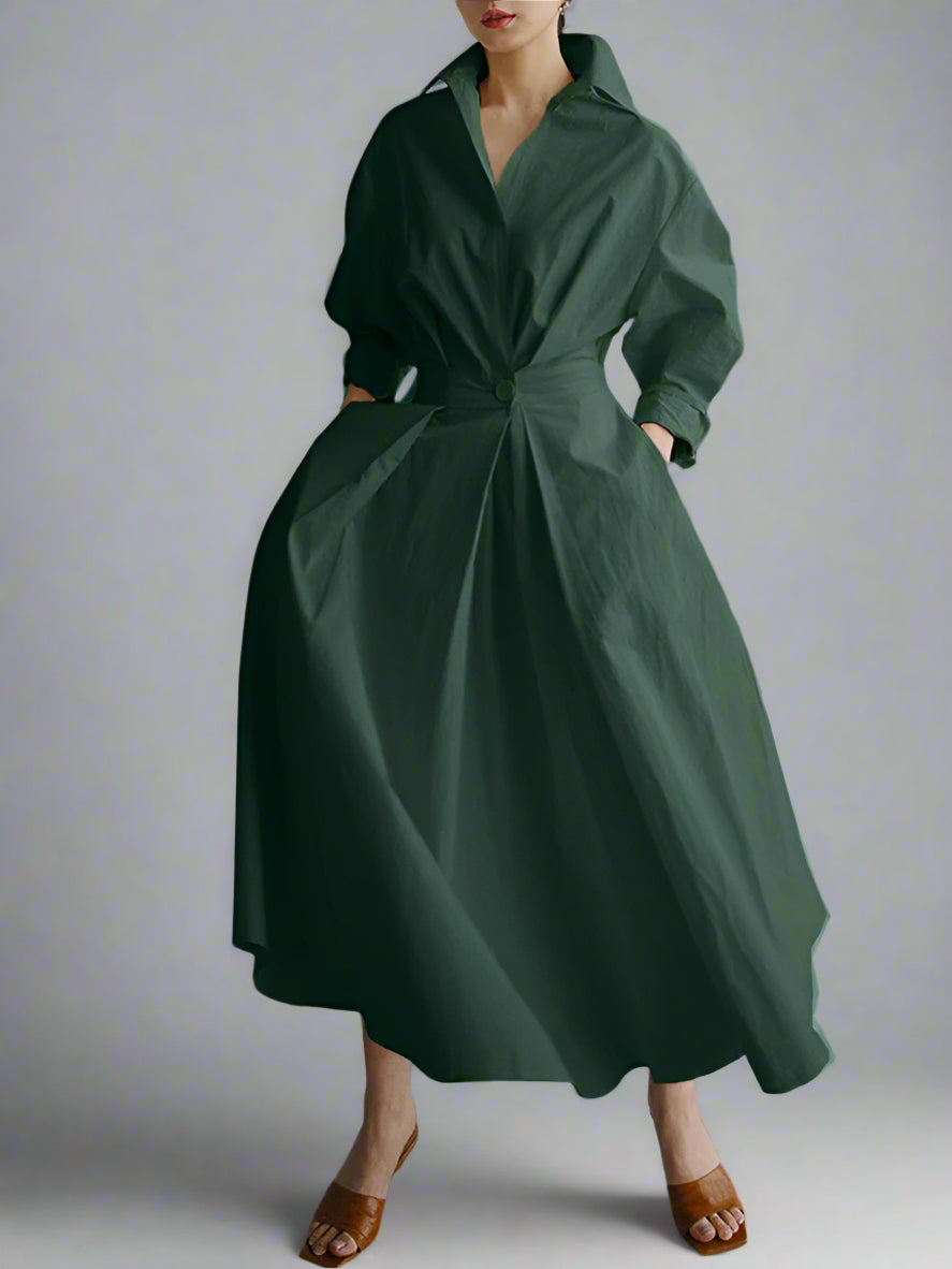 Women’s Cotton Long Sleeve Shirt Dress | Belted Midi