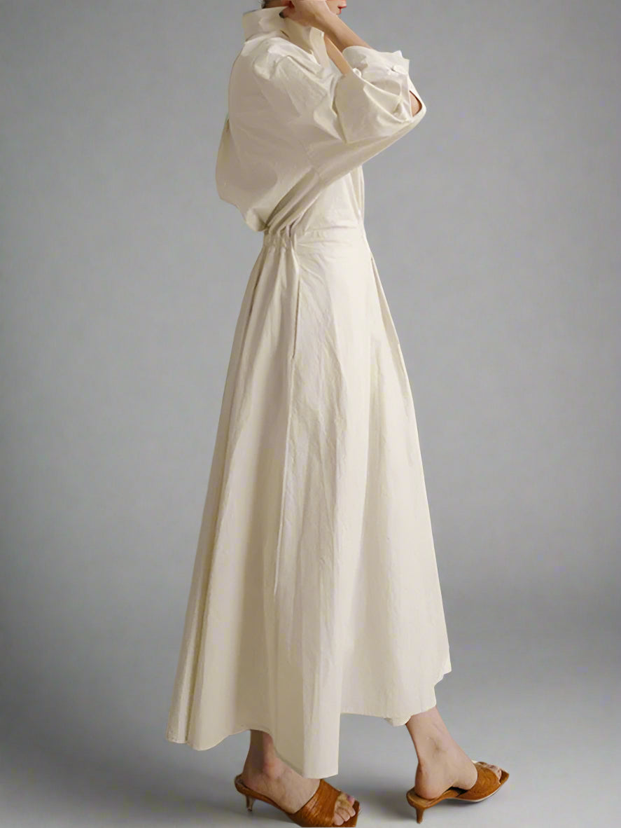Women’s Cotton Long Sleeve Shirt Dress | Belted Midi