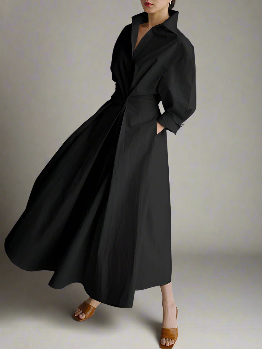 Women’s Cotton Long Sleeve Shirt Dress | Belted Midi