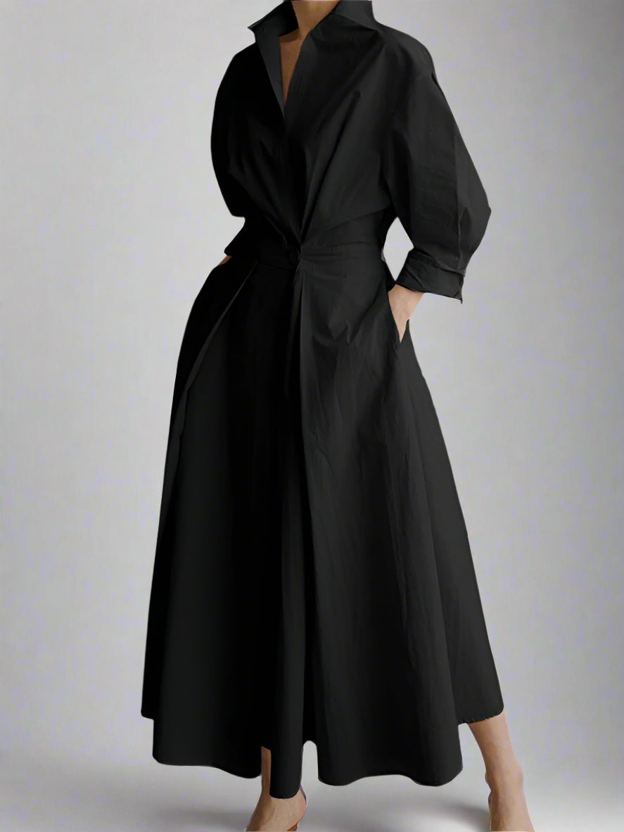 Women’s Cotton Long Sleeve Shirt Dress | Belted Midi