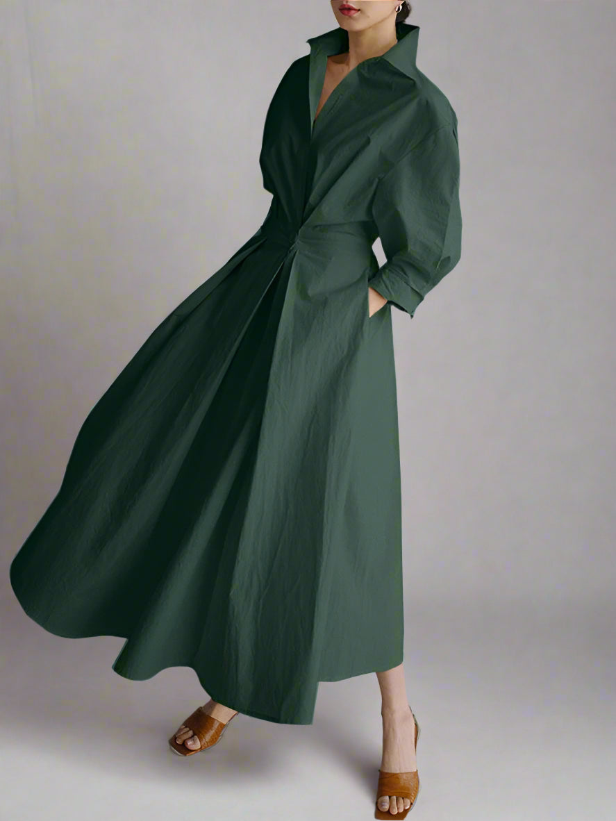 Women’s Cotton Long Sleeve Shirt Dress | Belted Midi