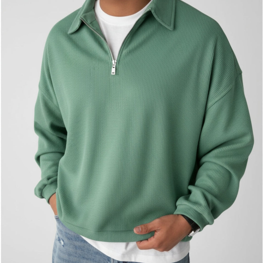 Men's Ribbed Knit Quarter Zip Sweater Turtleneck