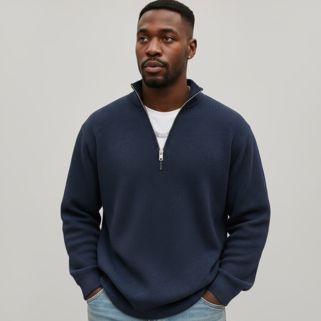 Men's Ribbed Knit Quarter Zip Sweater Turtleneck