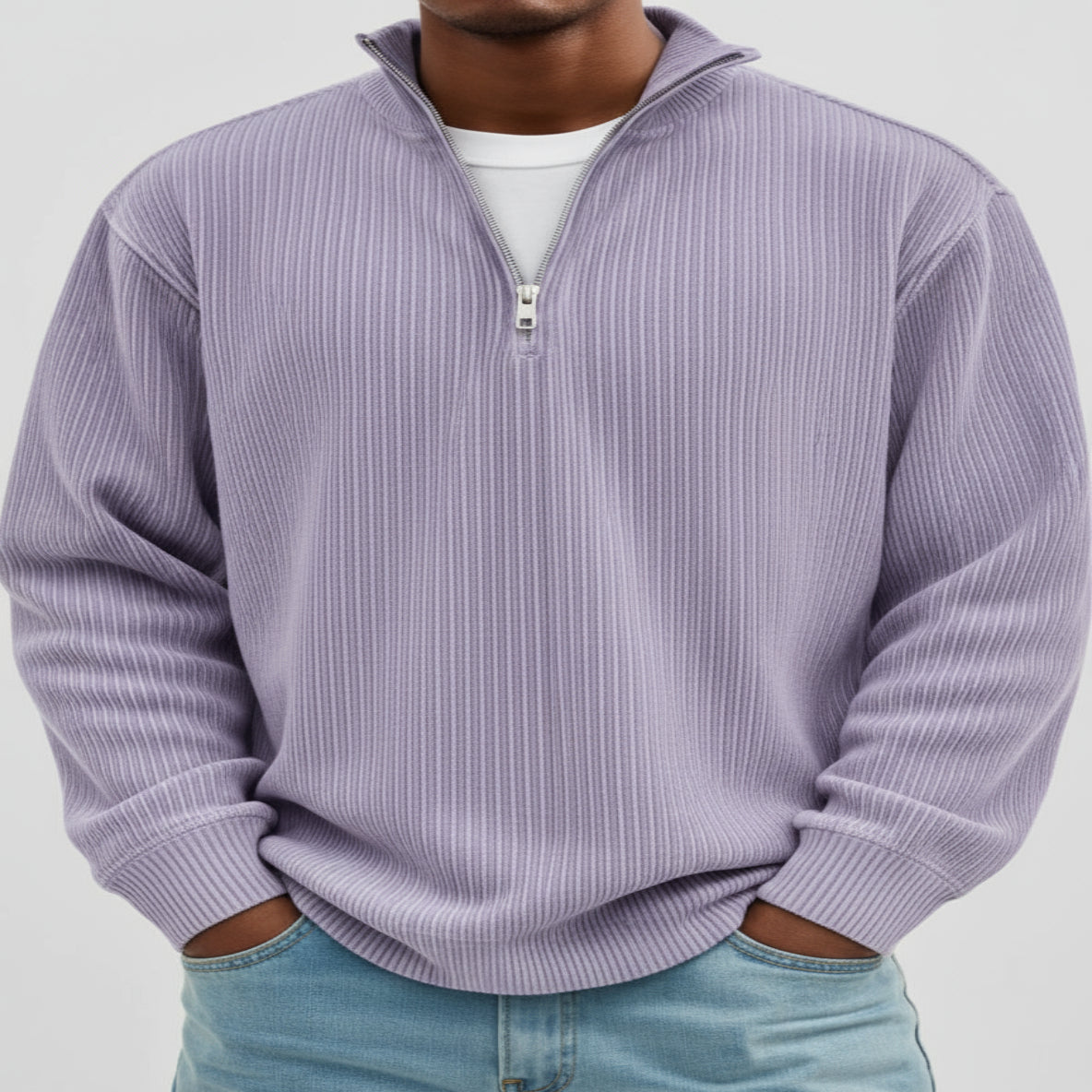 Men's Ribbed Knit Quarter Zip Sweater Turtleneck