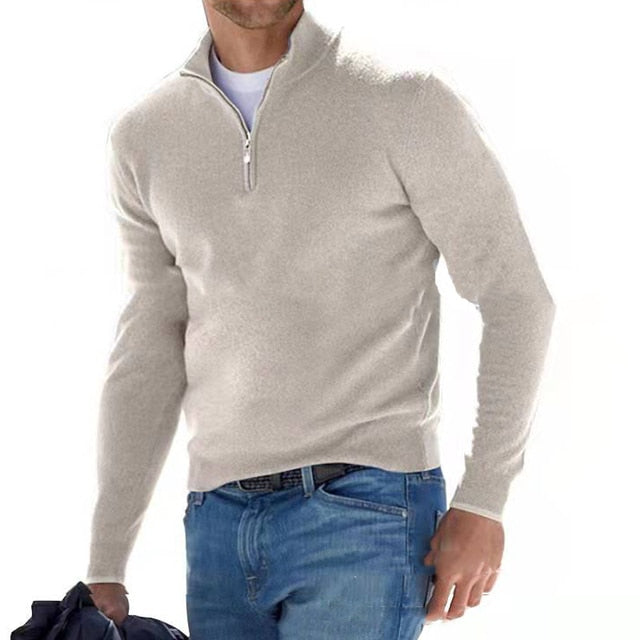 Men's knit zip sweater | Long sleeve pullover jumper