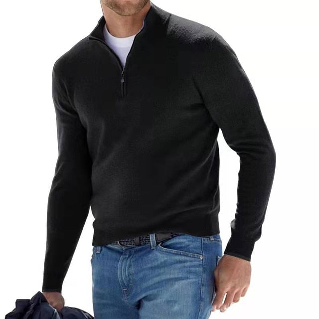 Men's knit zip sweater | Long sleeve pullover jumper