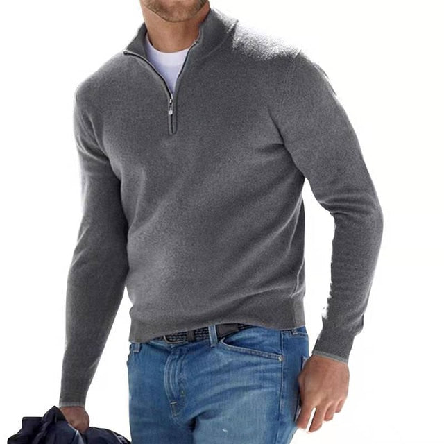 Men's knit zip sweater | Long sleeve pullover jumper