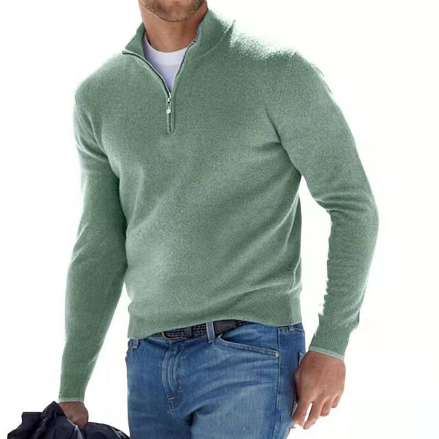 Men's knit zip sweater | Long sleeve pullover jumper