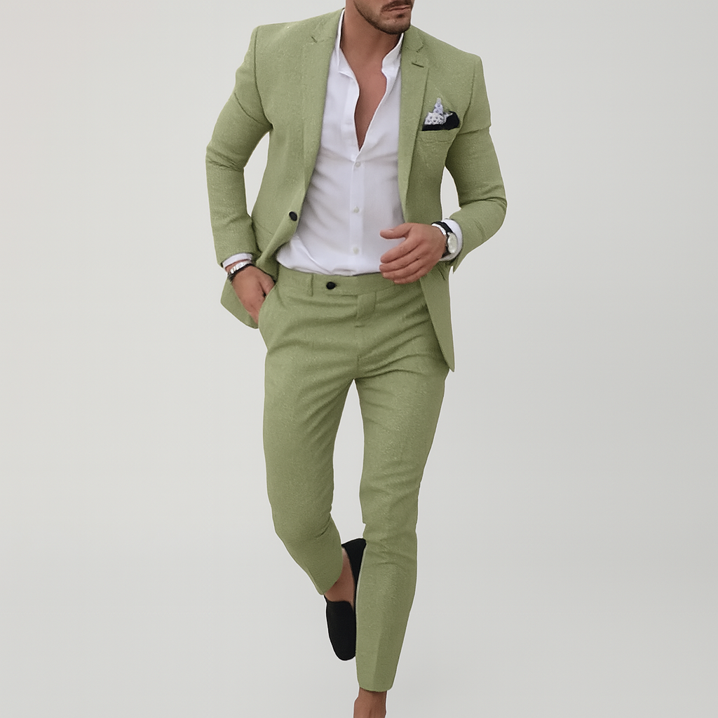 Ensemble de costume slim fit en lin pour homme | Vêtements sur mesure