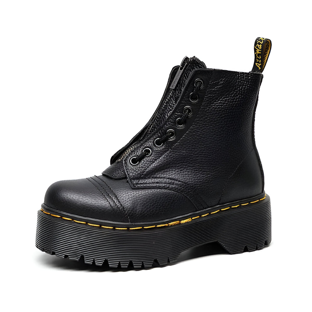 Women Platform Ankle Boots - Chunky Combat Zipper